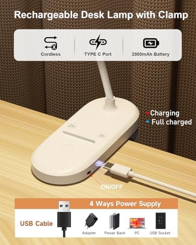 SZOKLED Red Light Reading Lights for Books in Bed, Clip on Lamp with Timer & Dimmable, Rechargeable Eye Care Night Light for Bedroom, Desk, Laptop, Headboard - Thumbnail 6