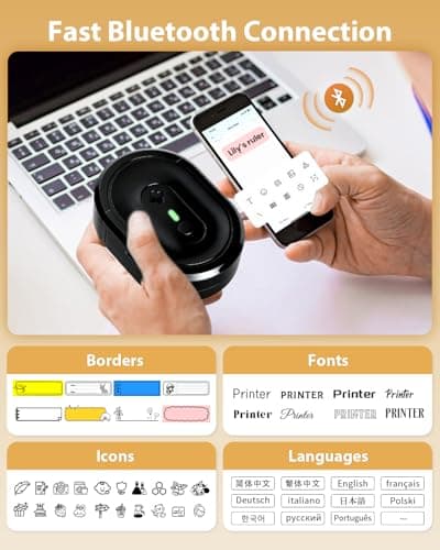 NDYIN Label Maker Machine with Tape, N12 Portable Bluetooth Label Printer, Wireless Mini Label Makers Thermal Sticker with Multiple Templates for Home, Kitchen, School, Office Organization, Black - Thumbnail 2