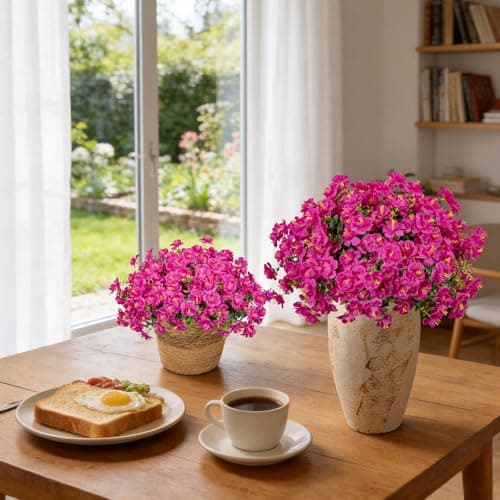 Lnoicy 16 Bundles Realistic Artificial Camellia Flowers for Outdoor, UV Resistant Faux Lifelike Fake Flowers for Home Decor, Wedding, Centerpiece（Magenta） - Thumbnail 4
