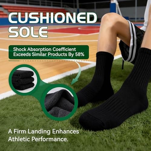 Ycets Black Socks for Women, Crew Socks for Men Cotton Athletic Moisture-Wicking Running Cushioned with Arch Support,1-Pairs Premium Trial Pack - Thumbnail 2