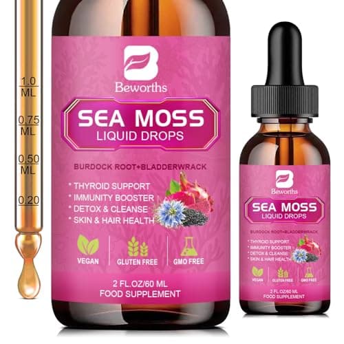Sea Moss Liquid Drops - Organic Irish Sea Moss with Black Seed Oil, Burdock Root, Bladderwrack, Elderberry, Vitamin C, D3 | 6X Stronger Seamoss Support Immune, Energy, Digestive, Hair Health - Vegan - Image 1