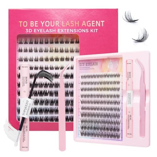 Lash Clusters Kit 8-16MM Wispy Natural Cluster Eyelash Extension Kit DIY Lash Extension Kit 120Pcs D-curly Eyelash Clusters Volume Individual Lashes Kit With Bond & Seal,Tweezers