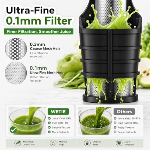WETIE Cold Press Juicer, 3-in-1 Juicer Machines with 99% High Juice Yield - Thumbnail 4