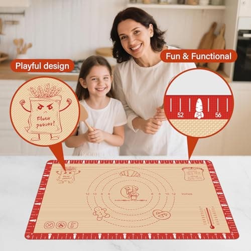 Extra Thick Silicone Baking Mat with Recipes - 26x16 inch Non Stick Pastry Mat with Measurements for Sourdough, Macarons, Bread, Pizza, Dough Rolling, Kneading, Heat Resistant to 480°F Gift for Baker - Thumbnail 3
