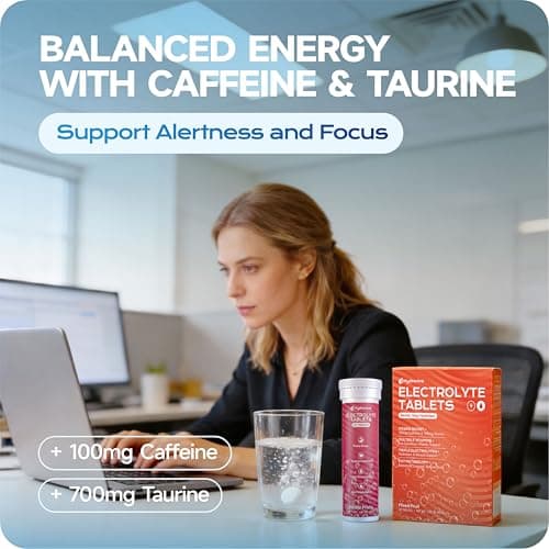 Hydravive Caffeine Effervescent Tablets – Clean Energy + Hydration Support with 100mg Caffeine, Taurine, B Vitamins & Electrolytes, Sugar Free, Keto Friendly, Vegan-20 Tabs - Thumbnail 3