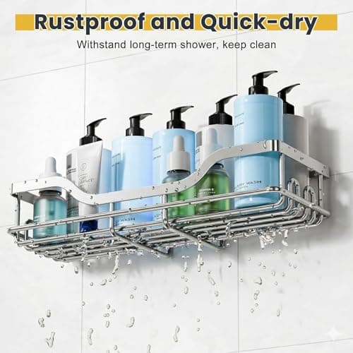 OMAIRA 3-Pack Shower Caddy with Soap Holder, Adhesive Rustproof No-drill Strudy Loading Inside Shower Organizer Shelves Rack Storage Bathroom Organization for Smooth Wall Glass Tile, Sliver (Large) - Thumbnail 5