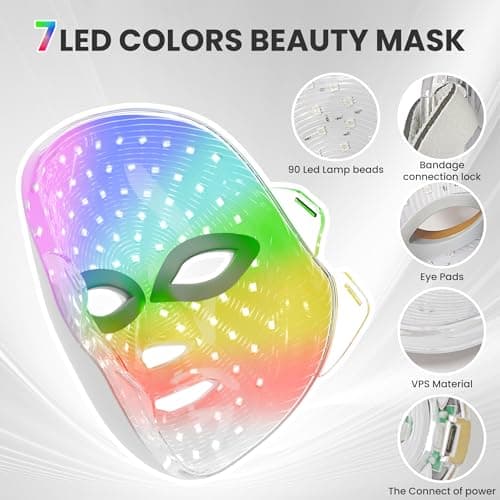 gelpal 7-1 Colors Red Light Therapy For Face，LED Facial Skin Care Mask,Red Light Mask for Face, LED Facial Mask Light,Salon or Home,White. - Thumbnail 2