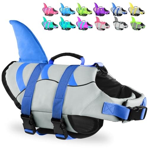Fragralley Dog Life Jacket Shark, Dog Life Vest Adjustable Ripstop, Dog Swimming Safety Vest with Superior Buoyancy & Rescue Handle for Small Medium Large Dogs, Swim, Pool, Beach, Boating