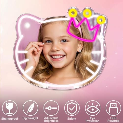 Anime Vanity Mirror with Neon Sign, 15.3 x 13.3 Inch USB Powered Makeup LED Mirror with Adjustable Brightness, Anime Style Room Wall Decor for Girls Teen Bedroom Women Children Gift Birthday Christmas - Thumbnail 2