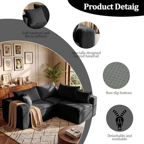 105" Modular Sectional Sofa, Cloud Boneless Couch with Layered Cushion,3 Seaters Flexible Module Sofa Convertible L Shaped Couches Combination for Living Room and Office(Black, 105" 3 Seaters) - Thumbnail 5