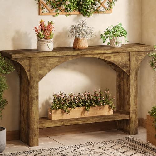 Tarnorci 55 Inches Console Table,2 Tier Farmhouse Entryway Table,Narrow Wood Accent Tables with Storage Shelves for Living Room,Entrance,Hallway,Foyer (Brown) - Image 1