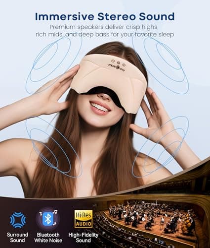MUSICOZY Bluetooth Sleep Mask Headphones 5.4, Wireless Over-Ear Headphones Washable Zipper Sleep Headphones Mask with HD Stereo Speakers for Side Sleepers Travel & Relaxation, Gifts for Men Women - Thumbnail 3
