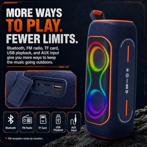 Musibaby 80W Bluetooth Speaker, Loud Portable Wireless Speaker with Deep Bass, Waterproof Outdoor Speaker with RGB Lights for Camping, Beach & Party, 24H Playtime, BT5.3, Dual Pairing - Thumbnail 5