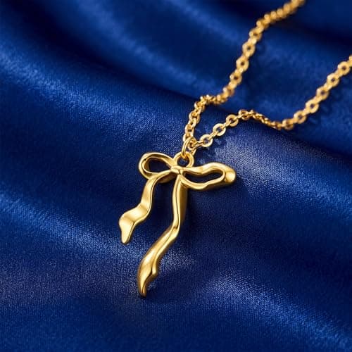 Cicy Bell Womens Gold Bow Necklace Trendy Charm Dainty Adjustable Choker Chain Cute Small Bowknot Pendant Necklace Birthday Mother's Day Jewelry Gifts - Thumbnail 5