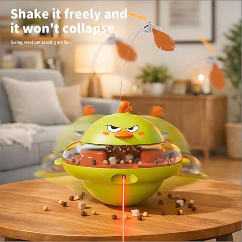 hooroor 4-in-1 Automatic Cat Toy Gift for Cat Owners, Interactive Laser & Feather Teaser with Bird Sounds, Treat Reward, Self-Balancing 360° Spinning Enrichment Exercise Toy for Bored Indoor Cats - Thumbnail 4