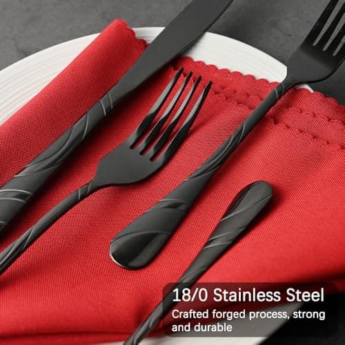 Black Silverware Set for 12, 18/0 Stainless Steel Frosted & Mirror Finish 60-Piece Flatware Set, Modern Cutlery Set for Wedding Restaurant Housewarming Party Event Serving For 12 - Thumbnail 5