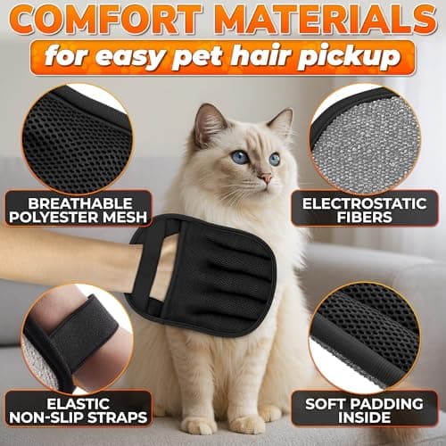 Cat Hair Remover Glove – Electrostatic Five-Finger Fur Remover for Cats & Dogs, Reusable Polyester 9.25"x6.69" for Couch, Carpet, Car Seat, Furniture & Clothing, Quick Pick-Up for Simple Tidying - Thumbnail 5