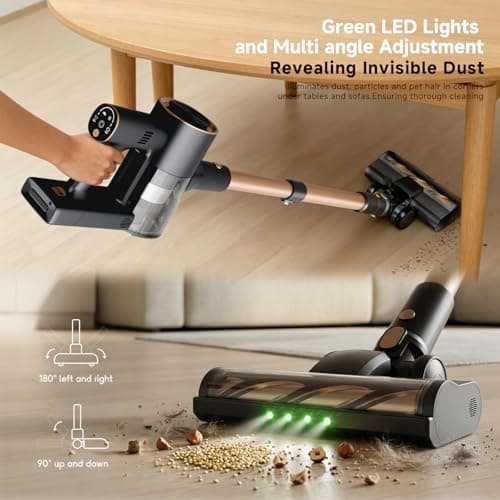 Shieal Cordless Stick Vacuum Cleaner - Rechargeable,40Kpa Powerful Suction Vacuum for Home,45Mins Runtime,Detachable Battery,Anti-Tangle, 8 in 1 Lightweight Vacuum for Pet Hair Carpet Hardwood,Rose - Thumbnail 6
