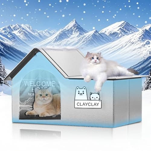 Sturdy Heated Cat House for Winter, Waterproof Insulated Outdoor Cat House with Heating Pad,Weatherproof Warm Feral Cats Shelter for Multiple Cats,Suitable for All Seasons((21"D x 15"W x 17"H) - Image 1