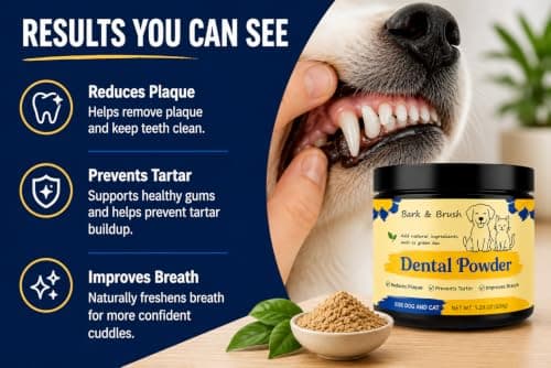 Bark & Brush Dental Powder for Dogs and Cats – Triple-Action Formula – Advanced Tartar & Plaque Remover – Natural Dog Breath Freshener Dog Toothpaste Topper (New Packaging) - Thumbnail 6