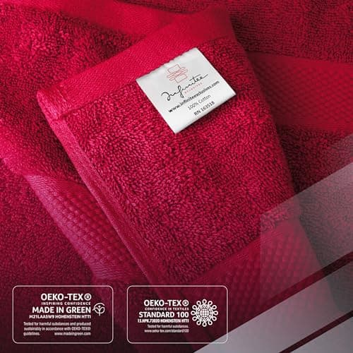 Infinitee Xclusives Luxury 100% Cotton Towel Set – 8 Piece Bathroom Towel Set (2 Bath Towels, 2 Hand Towels, 4 Washcloths) – Soft & Absorbent Towels for Bathroom (Intimate Red) - Thumbnail 5