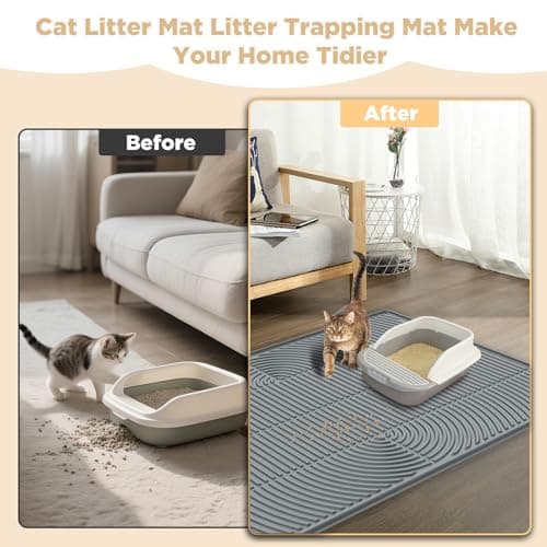 AMOK Cat Litter Mat, Extra Large Silicone Litter Box Mat 40" x 28", Waterproof Litter Trapping Mat for Cats, Durable and Easy to Clean, Grey - Thumbnail 3