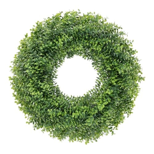 U'Artlines 24 Inch Large Boxwood Wreaths for Front Door, Detachable Artificial Greenery Wreath with Plastic Base, Spring Summer Farmhouse Wreath for All Seasons Wall Outdoor Indoor Wedding Decor - Image 1