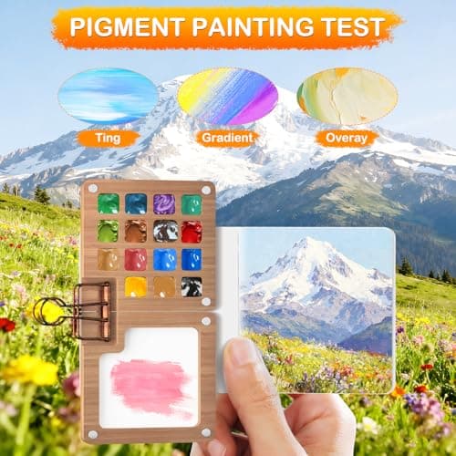 polsmtx Watercolor Paint Set, Mini Watercolor Travel Set, Pocket Watercolor Set With15 Grids Portable Wooden Paint Palette & 24 Paints, Tiny Gift, for Outdoor Hiker Recreationist - Thumbnail 2