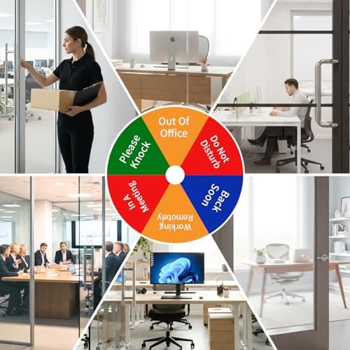 Plastic Office Door Sign, 6-in-1 Rotating Privacy Sign for Office/Home, In a Meeting/Do Not Disturb/Back Soon/Working Remotely/Please Knock/Out of Office, Magnetic & Adhesive, 6 Inch, Black - Thumbnail 3