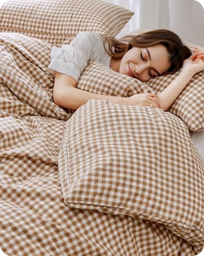 Yuncojin Gingham Duvet Cover Set Queen Size 3 Pieces Plaid Grid Duvet Cover,100% Cotton Plaid Comforter Cover,Farmhouse Checkered Gingham Bedding - Image 1