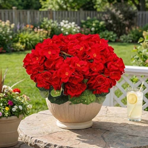 FULLMUSIC Artificial Flowers for Outdoor, UV Resistant Realistic Geranium Fake Flowers-Faux Flowers for Outdoor planters, Garden, Porch, Patio, Window Box Home Decor All Year Round (8 pcs, Red) - Thumbnail 6