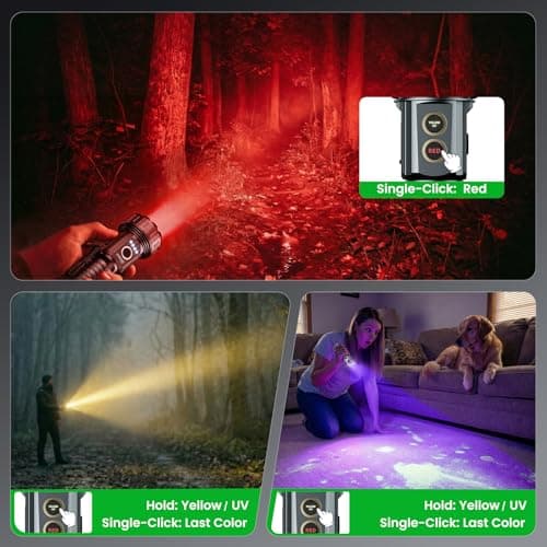 2000 Lumen EDC Flashlight Small Rechargeable Flashlight with Memory,Multi-Color Light (Warm Yellow/Red/Green/Blue/UV) with 5 Buttons,Built-in 4200mAh Battery Ideal for Home,Outdoor,Emergency Use - Thumbnail 4