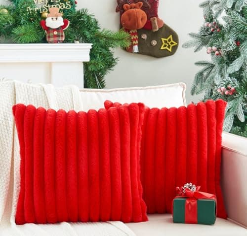 GriNeed Pack of 2 Christmas Red Pillow Covers 18x18 Inch Decorative Faux Fur Throw Pillow Cover, Soft Lumbar Plush Pillowcases for Couch Sofa Bed Living Room, Fluffy Cute Home Boho Accent Decor - Image 1