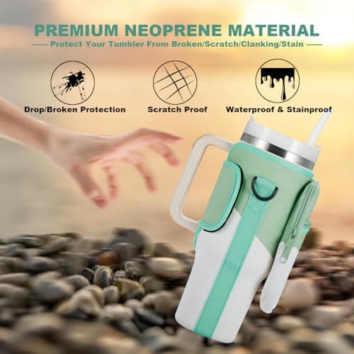 BULKITEM 30oz Water Bottle Carrier Bag with Phone Pocket for Gradient Green Stanley 30 oz Tumbler with Handle, Insulated Neoprene Cup Holder Pouch Strap for Valentines Stanley Cup Accessories - Thumbnail 4