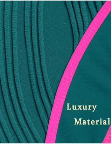ZAFUL Swimsuits for Curvy Women Color Block Bathing Suit Ribbed Bright Swim Suits Scoop Neck Swimwear Peacock Blue S - Thumbnail 6