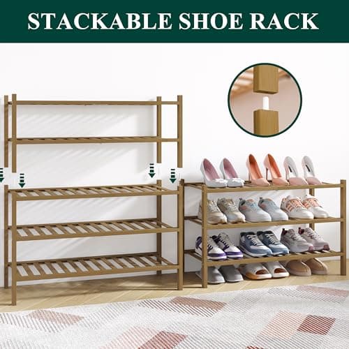 Smiry Bamboo Shoe Rack for Closet, 5 Tier Wooden Stackable Shoe Organizer, Free Standing Shoes Storage Shelf for Entryway, Front Door Entrance, Walnut - Thumbnail 4