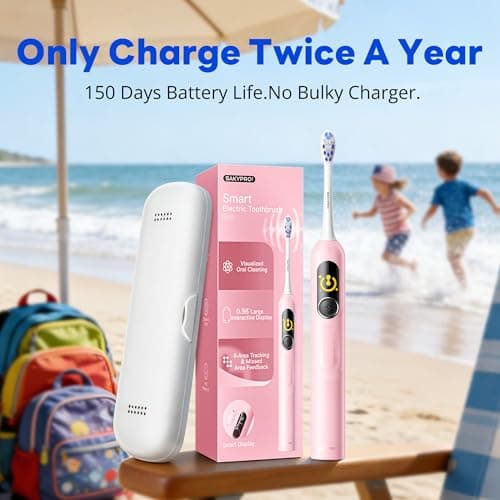 SAKYPRORAL AI Electric Toothbrush with Smart Display for Adults Kids | 150-Day Rechargeable Toothbrush, Real-Time Map |3-Min Timer, Travel Case | Teens Sonic Toothbrush Gift (G5S Pink) - Thumbnail 6
