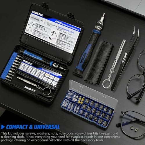 Eyeglass Sunglass Repair Kit,MINGFIX Magnetic Eye Glasses Repairing Tool Kit with Assorted Screws,Nose Pads,Small Screwdriver Bit Set & Tweezer with Mini Travel Case for Glasses,Sunglasses and Others - Thumbnail 5