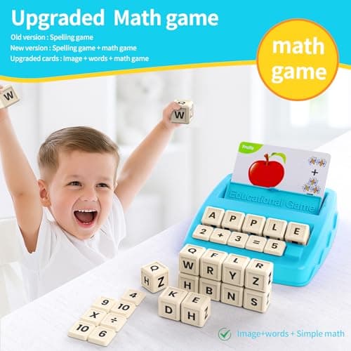 Educational Toys Learning Games for Kids 3-8, Matching Letter Spelling Early Math Game for Preschool& Kindergarten Kids Boys and Girls Light Blue ，Christmas Birthday gift for 4 5 6 7 boys girls - Thumbnail 3