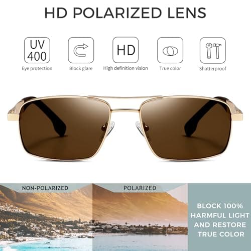 SUNGAIT Classic Rectangle Sunglasses Men Adjustable Anti-slip Temple Polarized UV400 Protection for Driving Fishing Golf(Gold Frame/Brown Lens) - Thumbnail 3