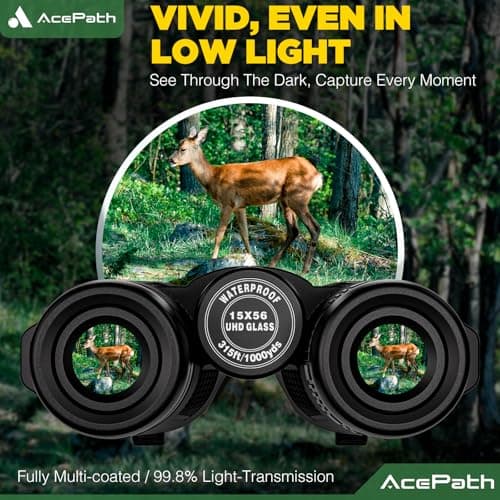 AcePath 15x56 Binoculars for Adults High Powered - Large View Binoculars with Clear Low Light Vision - Waterproof Compact Binocular for Hunting Camping Cruise Travel Bird Watching - Thumbnail 5