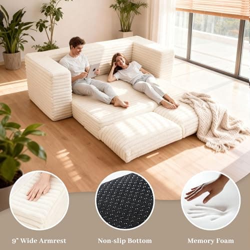 HABUTWAY Convertible Folding Sofa Bed Couch,3 in 1 Pull Out Couch Bed,Loveseat Sleeper Sofa Bed,Boneless Couches with Pillows for Living Room Bedroom, Beige - Thumbnail 3