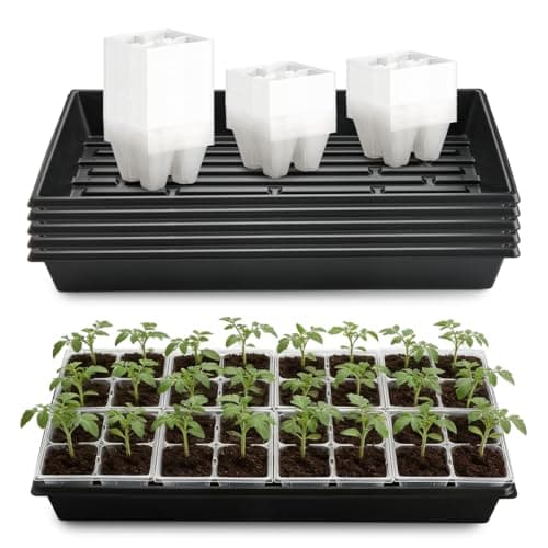 RooTrimmer 5 Pack Heavy Duty 1020 Trays and 40 Pack Clear 4 Cell Seed Starter Trays with Large Drainage Holes, Easy Transplant - for Seed Germination & Plant Propagation (5 Sets) - Image 1