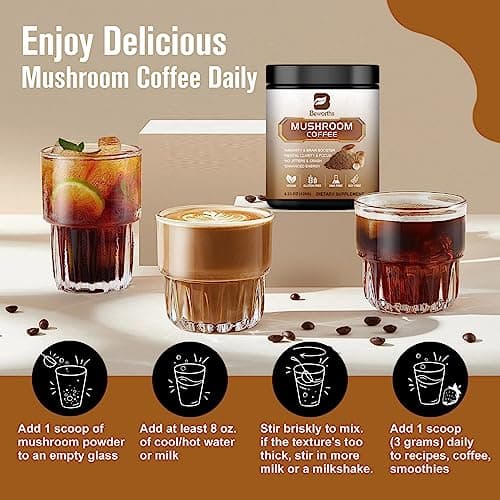 2Pack Mushroom Coffee - Lions Mane Mushroom Powder Arabica Instant Coffee with Lion's Mane, Reishi, Chaga, Cordyceps and Turkey Tail - Mushroom Coffe Alternative Support Immune & Focus, Brain Booster - Thumbnail 6