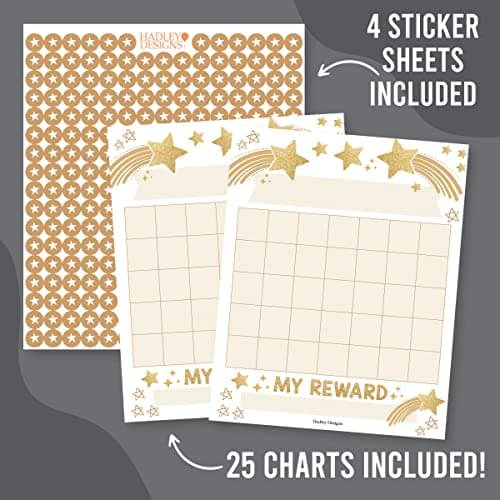 Sticker Chart for Kids Behavior at Home & Classroom - 25 Reward Chart for Kids Incentives, Gold Star Sticker Sheets, Star Incentive Charts for Classroom Must Haves - Thumbnail 2