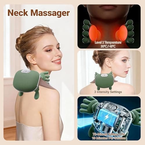Qxrlithn Neck Massager with Heat, Simulating Authentic Palm-Style Neck and Shoulder Massage, 4D Kneading Massage Relieves Fatigue and Relaxes Muscle Tension(Green) - Thumbnail 2