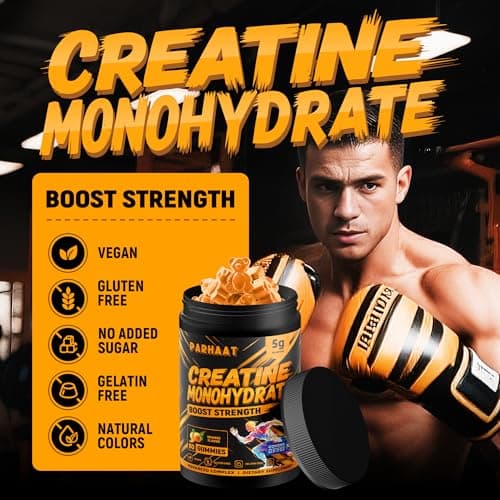 Parhaat NSF Certified Creatine Gummy - Creatine Monohydrate Gummies 5g for Men & Women - Boost Focus,Strength, and Endurance, Vegan, Gluten-Free, Non-GMO, 2.5 Gram Creatine per Gummy (Orange 90 ct) - Thumbnail 3