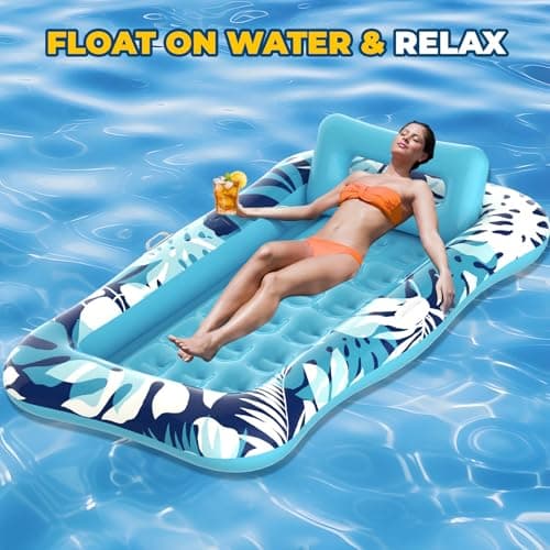 Nenrsl Pool Floats Adult,76"x48" XL Inflatable Tanning Pool Lounger Float with Pillow,4 in 1 Suntan Tub Sunbathing Raft Floatie Water-Filled Mattress Kids Pool Ball Pit,Perfect for River Party & Relax - Thumbnail 3