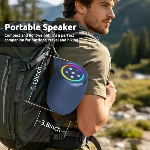 PORTBOR Bluetooth Speaker, Portable Wireless Speaker with Stereo Loud Sound, BT5.3, IPX5 Waterproof, TWS Pairing, for Outdoor Home Party Beach Camping, Electronics, Holiday Birthday Gift - Thumbnail 6