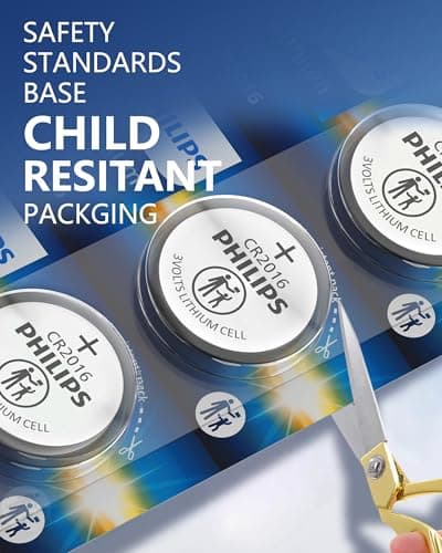 Philips CR2016 3V Lithium Button Cell Batteries, 20 Pack, 10 Year Shelf Life, Child Resistant Packaging, Stable Discharge for Key Fob, Car Remote & Small Electronics - Thumbnail 2